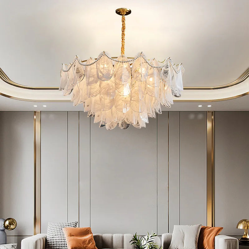Afralia™ Modern Glass Chandelier for Living Room - Luxury Golden Ceiling Pendant