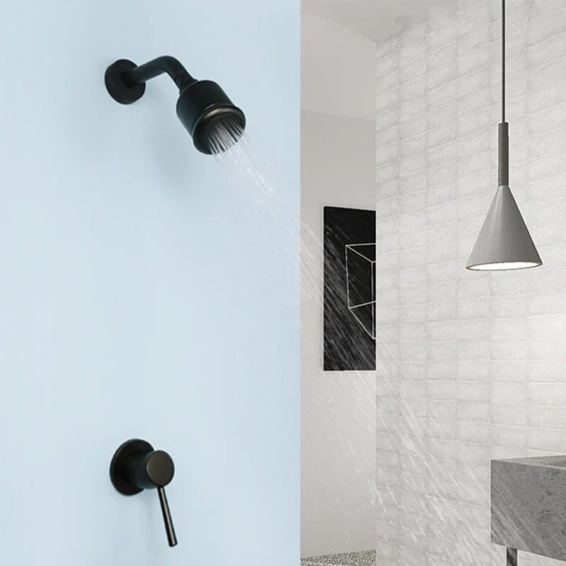 Afralia™ Matt Black Chrome Wall-Mounted Shower Faucet Brass Valve Body Single Function