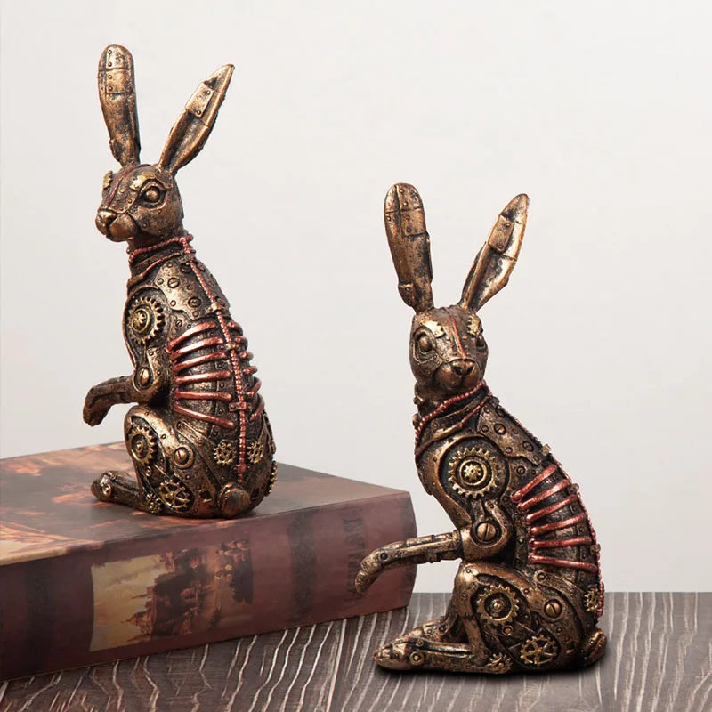 Afralia™ Resin Rabbit Steampunk Metal Animal Figurine Mechanical Home Office Decor