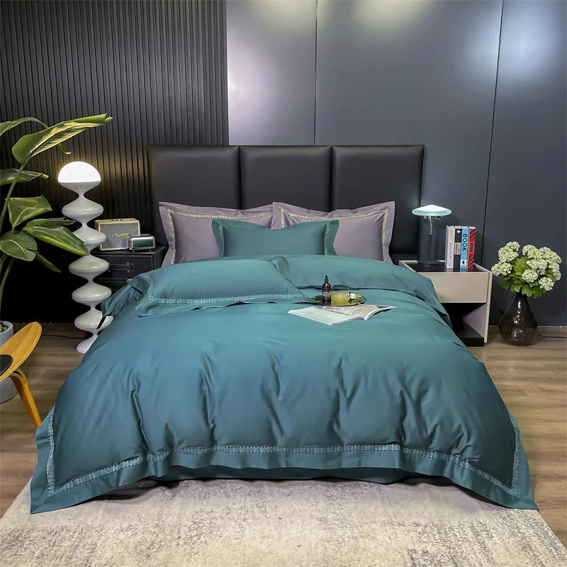 Afralia™ Soft Silky Egyptian Cotton White Bedding Set with Luxury Wide Edge