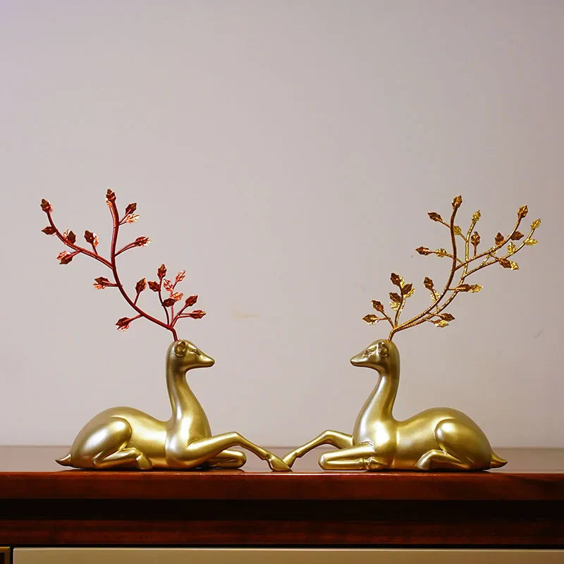 Afralia™ Golden Deer Figurines: European Feng Shui Home Decor Sculptures