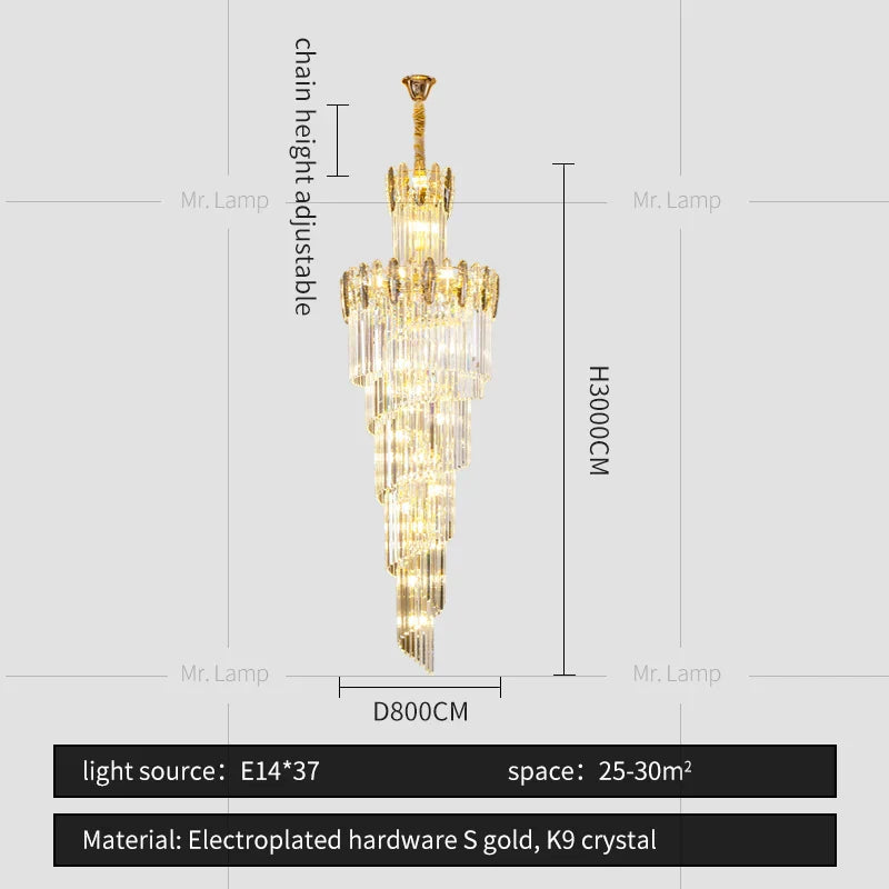 Afralia™ Crystal Chandelier: Elegant minimalist duplex living room lighting with a touch of luxury.