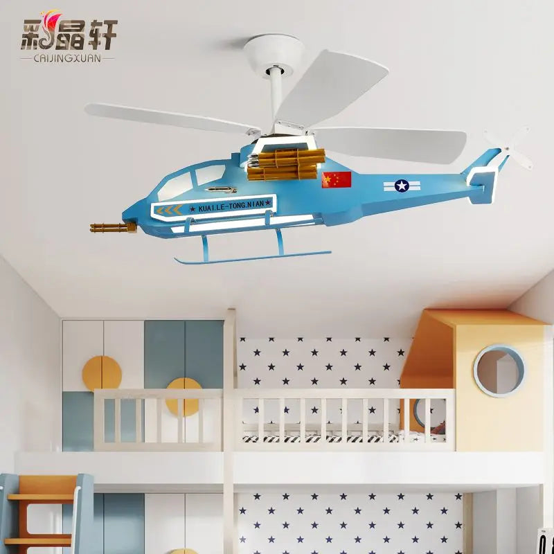 Afralia™ Children's Room Airplane Helicopter Fan Light - Creative Boy Bedroom Ceiling Light