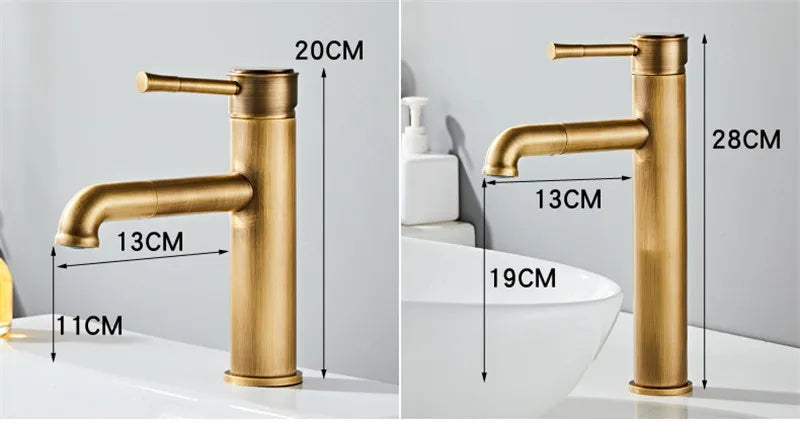 Afralia™ Antique Bronze Basin Faucet: Hot & Cold Brass Sink Mixer Tap, Deck Mounted