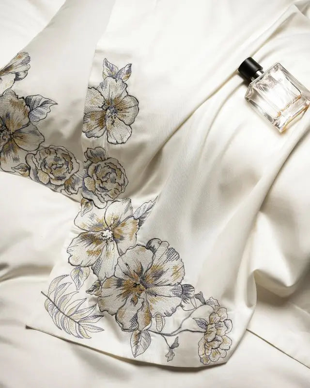 Afralia™ Luxe Embroidered Cotton Bedding Set: Duvet Cover, Pillowcases, Flat Sheet