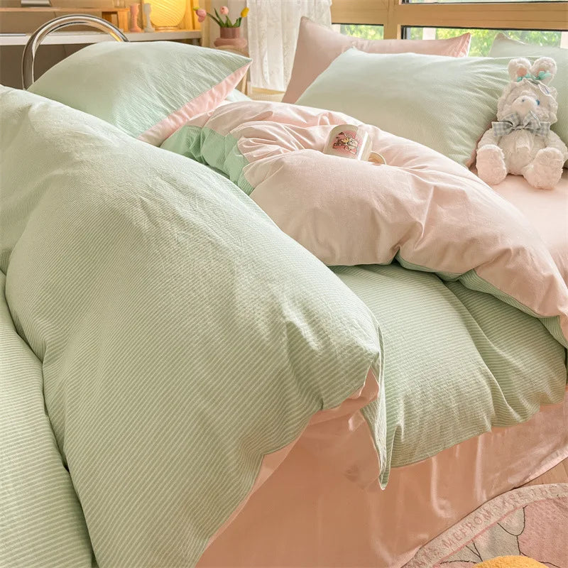 Afralia™ Cozy Striped Cotton Bedding Set - Breathable & Soft Quilt Kit