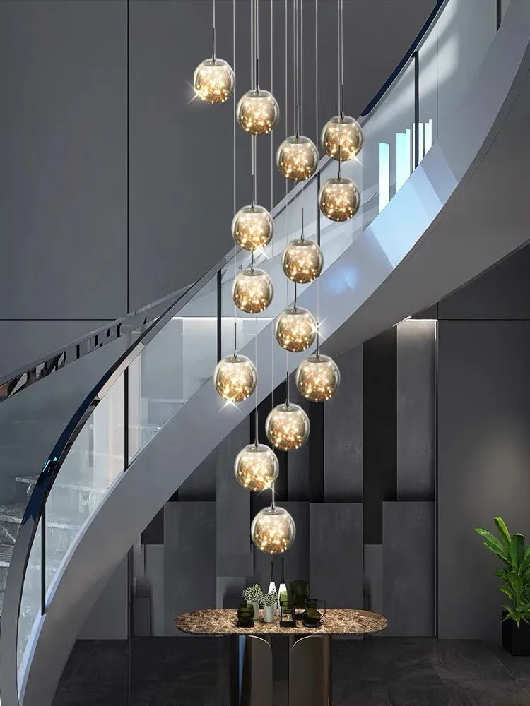 Afralia™ LED Glass Ball Chandelier for Duplex Villa Living Room