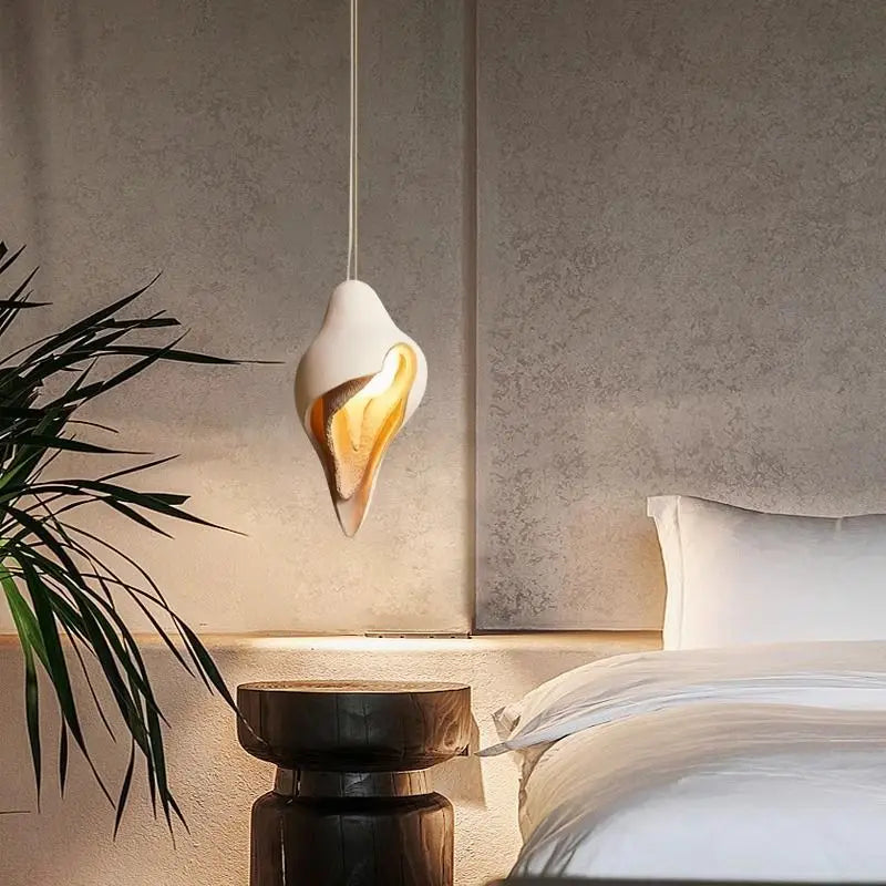 Afralia™ Gypsum Conch Pendant Lamp, Wabi Sabi Style for Living Room, Bedroom, and Staircase