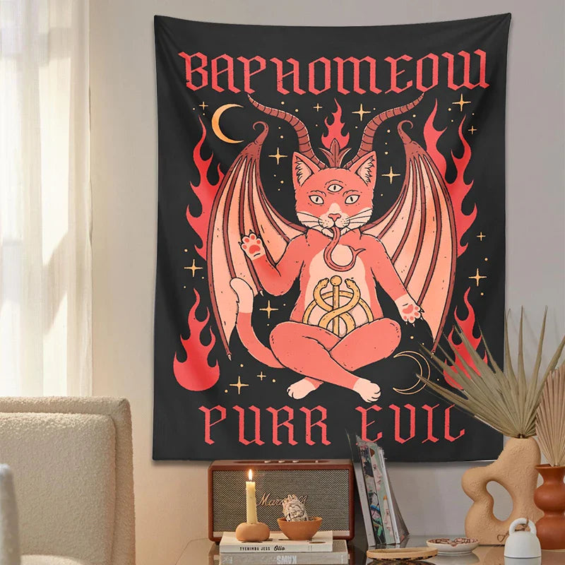 Afralia™ Cat Baphomeow Tapestry: Boho Witchcraft Moon Star Decor for Home & Dorm Room