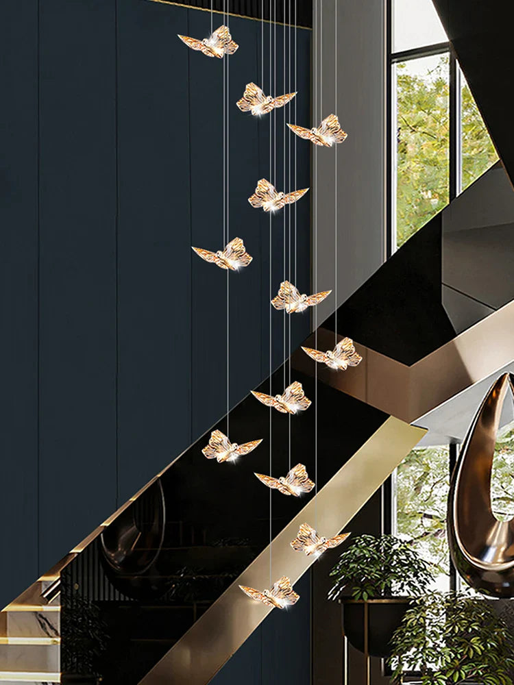 Afralia™ Butterfly Chandelier Staircase Suspended Loft Pendant Light for Living Room & Hallway