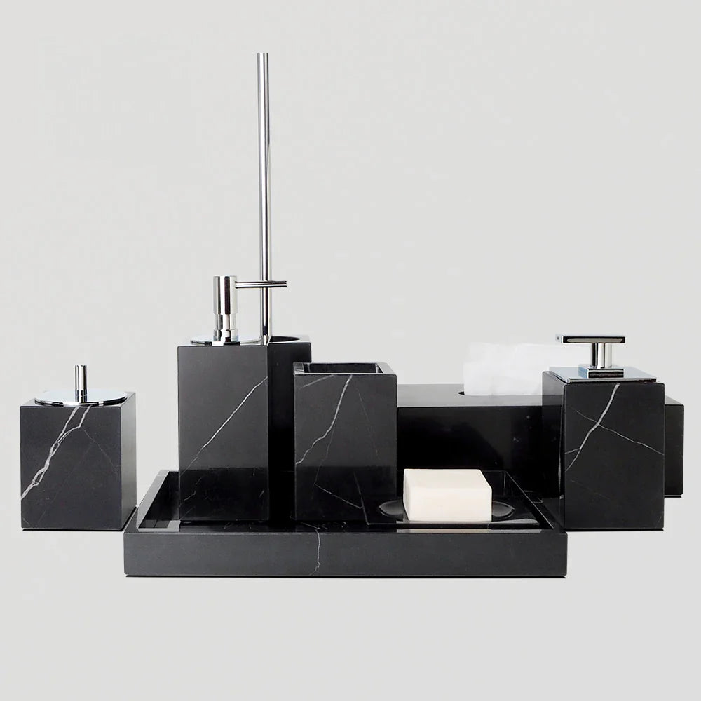 Afralia™ Nero Marquina Marble Bathroom Set - Luxury Bathroom Accessories