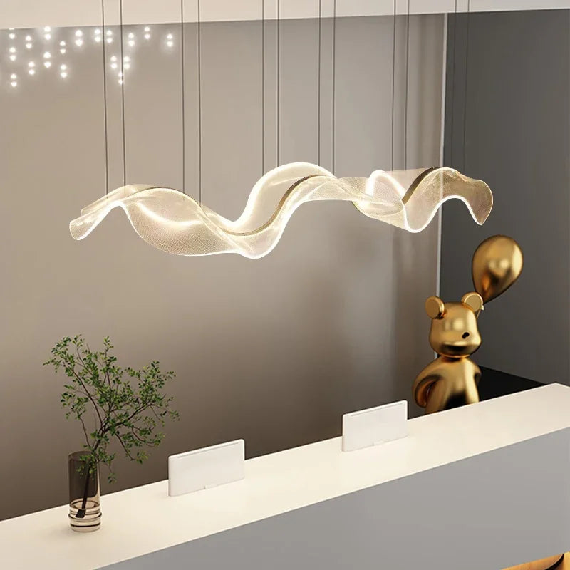 Afralia™ Long Wave LED Pendant Lights Chandelier for Restaurant Bar Dining Room