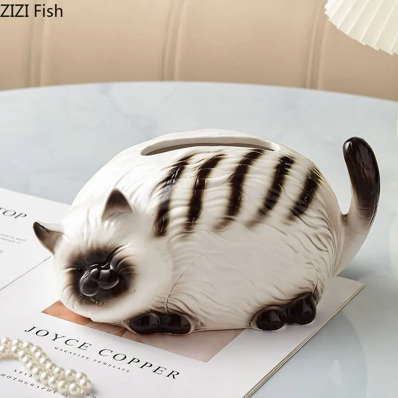 Afralia™ Siamese Kitten Ceramic Tissue Box - Creative Desk Decoration