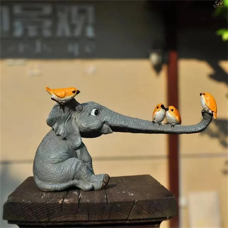 Afralia™ Elephant Bird Rabbit Figurines Resin Fairy Garden Ornaments Tabletop Decoration