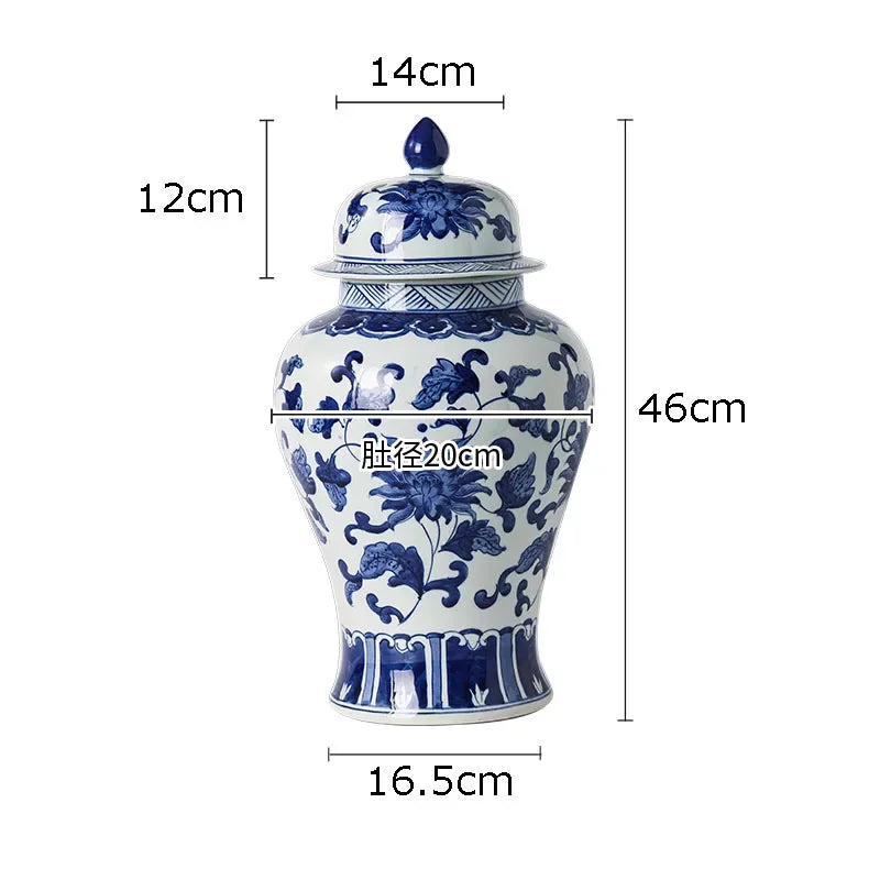 Afralia™ Blue White Porcelain Bird Flower Jar Tea Canister Vase Desk Decor