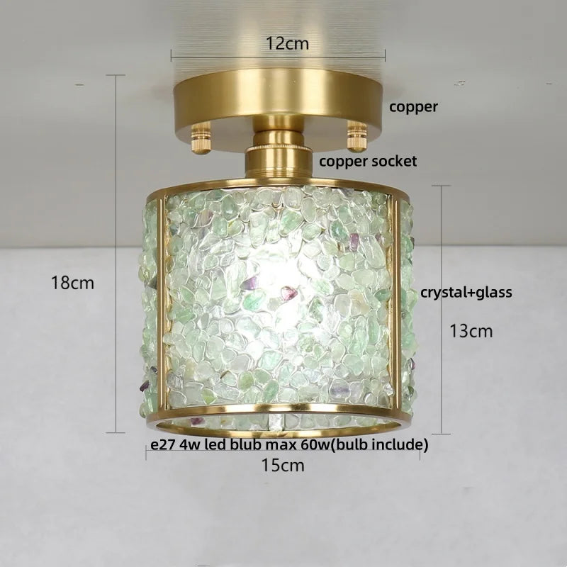 Afralia™ Handcrafted Glass Crystal Copper Ceiling Light Fixture for Dining Bedroom Kitchen