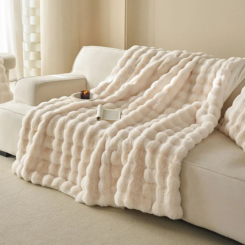 Afralia™ Luxe Faux Rabbit Fur Blanket in Solid Color - Cozy Sofa Cover for Autumn Winter