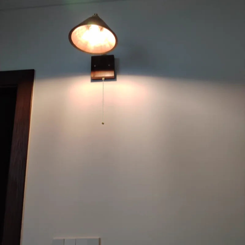 Afralia™ Walnut Wood LED Wall Lamp Sconce with Pull Chain Switch Rotation Mirror Light