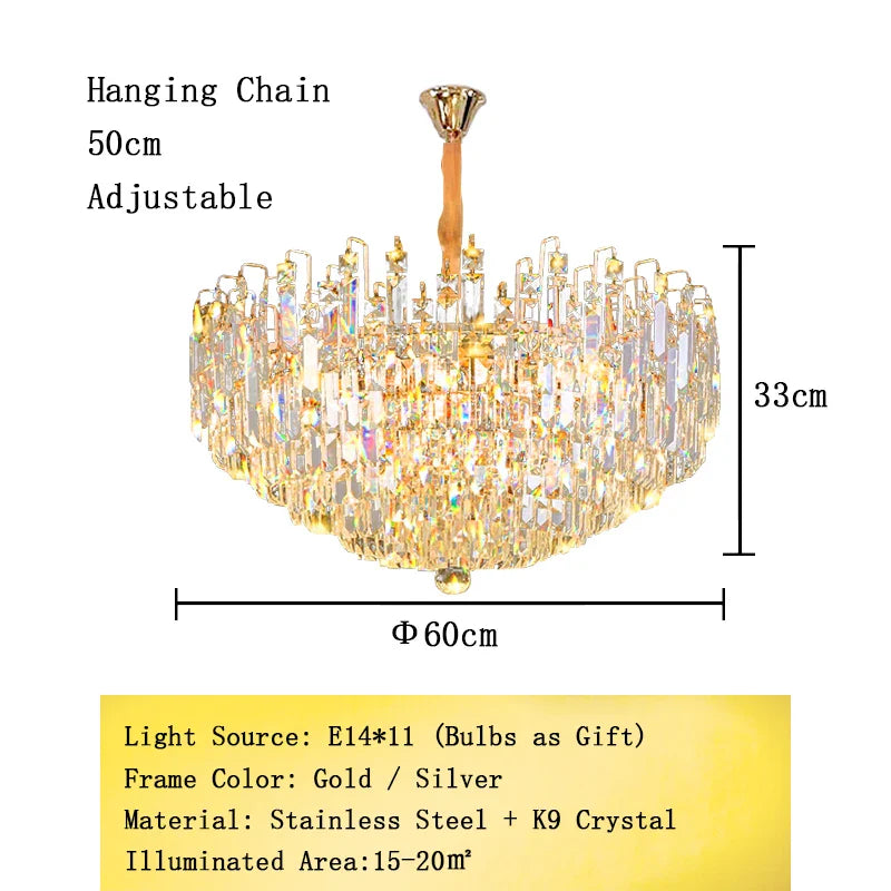 Afralia™ Crystal Pendant Chandelier LED Hanging Lamp for Luxury Living Room Decor