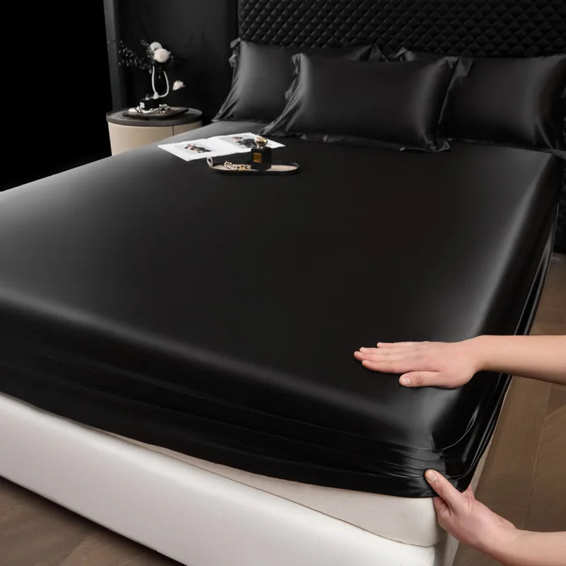 Afralia™ 100% Mulberry Silk Fitted Sheet Set with Pillowcase - Luxury Solid Color Silk Bed Linen