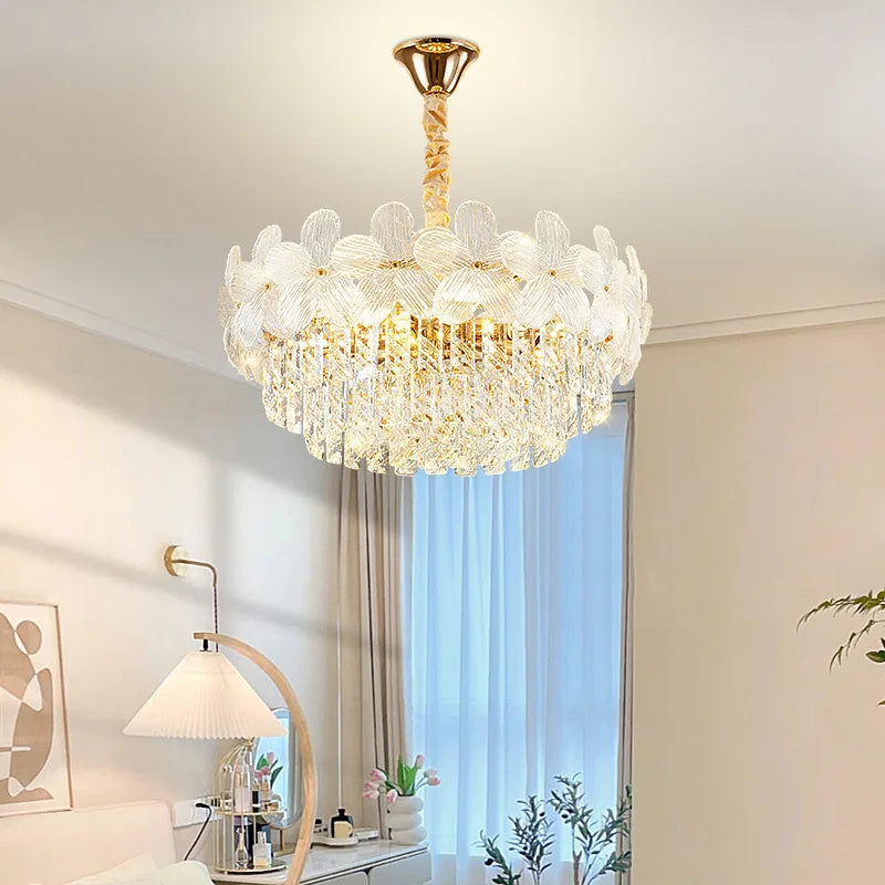 Afralia™ French Flower Crystal Chandelier: Elegant Living Room Ceiling Lamp