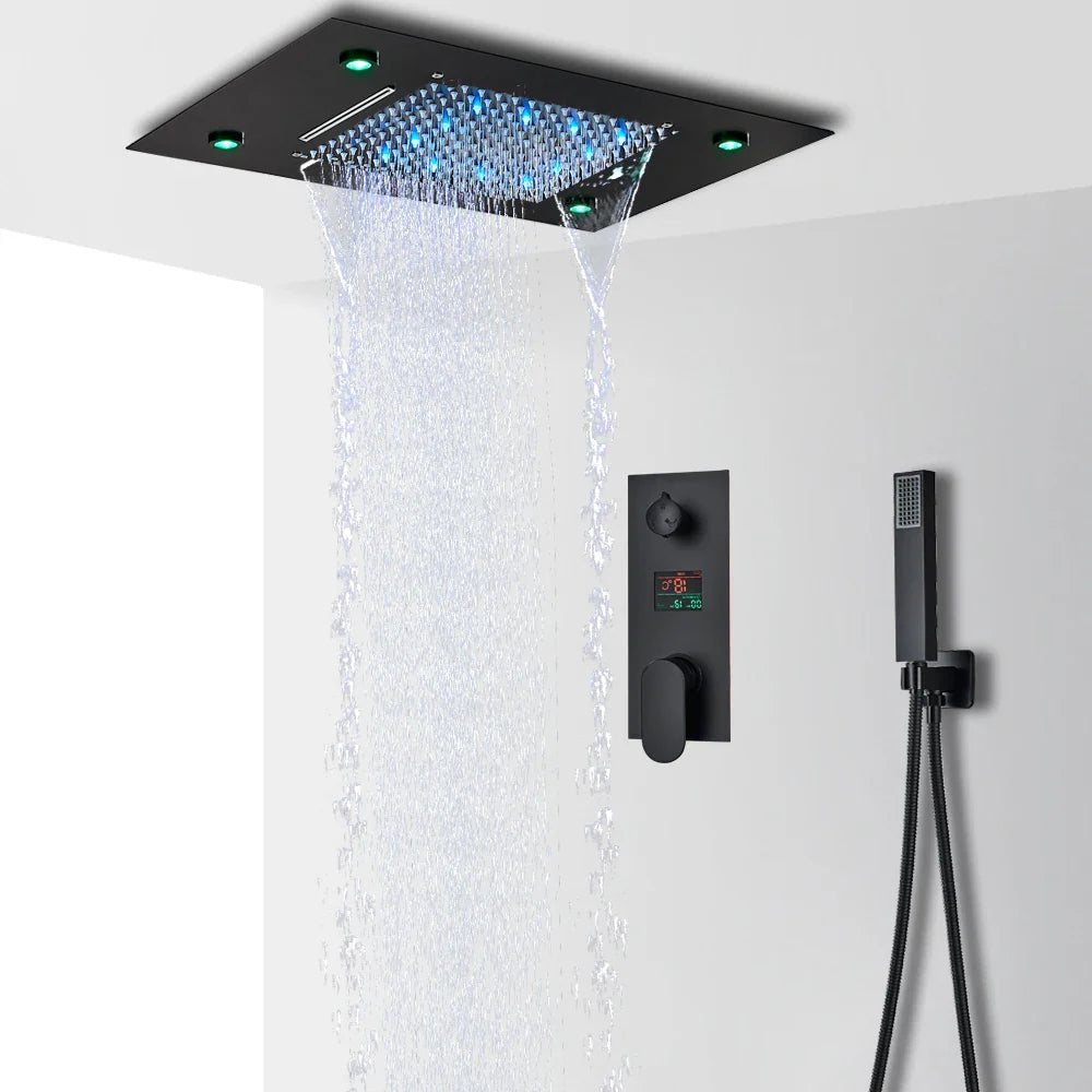 Afralia™ LED Shower Faucet Set Rain Waterfall System with Remote Control & Colorful Ceiling Display
