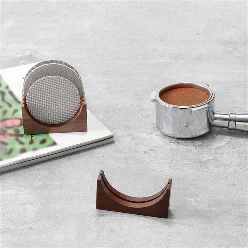 Afralia™ Espresso Filter Screen Holder Wooden Stand for Portafilter Puck Screens