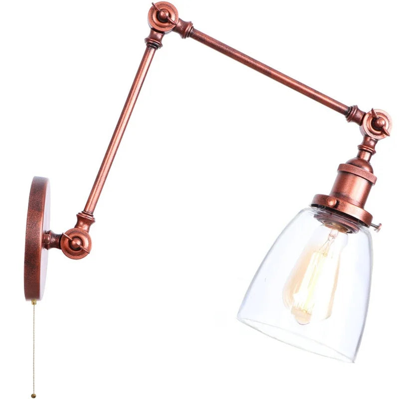 Afralia™ Adjustable Glass Swing Arm LED Wall Sconce with Pull Chain Switch