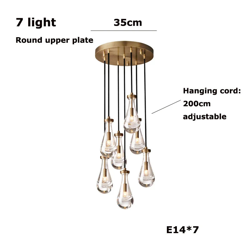 Afralia™ New Copper LED Pendant Light for Living Room and Hotel Staircase