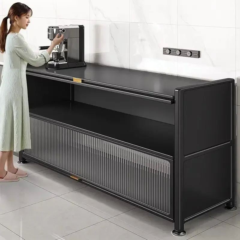 Afralia™ Multi-Storey Kitchen Storage Cabinet with Doors, Microwave Oven Rack & Bowl Organizer
