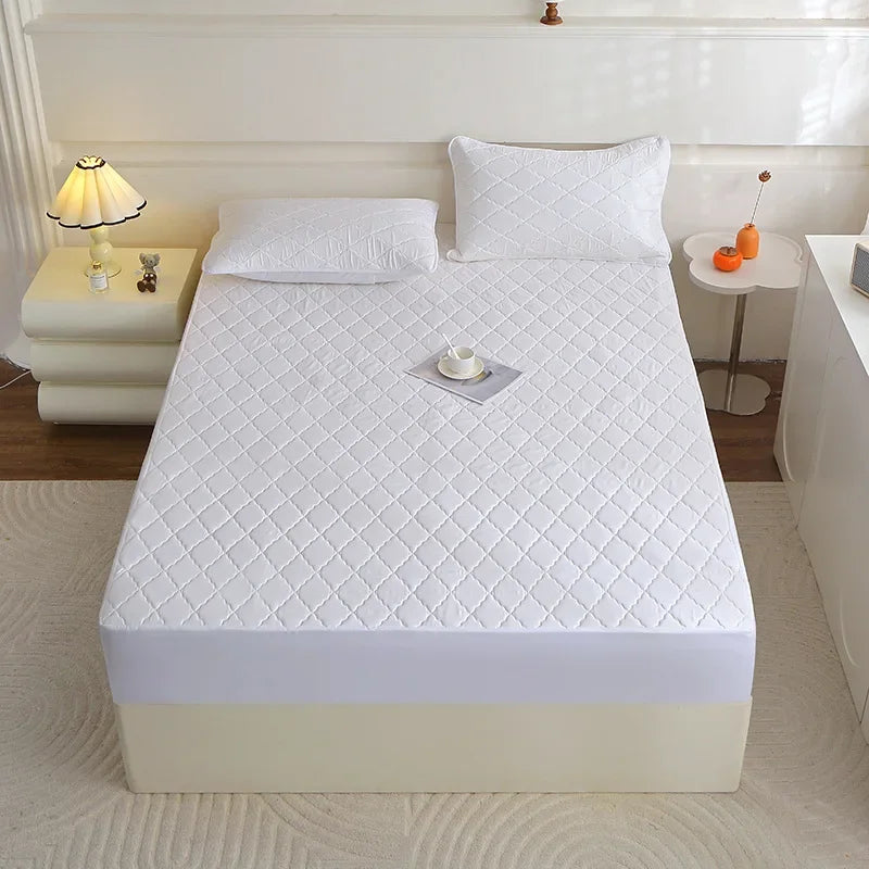 Afralia™ Plush Velvet Quilted Mattress Cover Queen King Bed Fitted Sheet