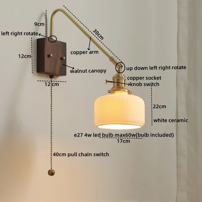 Afralia™ Modern LED Wall Lamp Walnut Copper Stair Light Fixtures Bedroom Bathroom Living Room