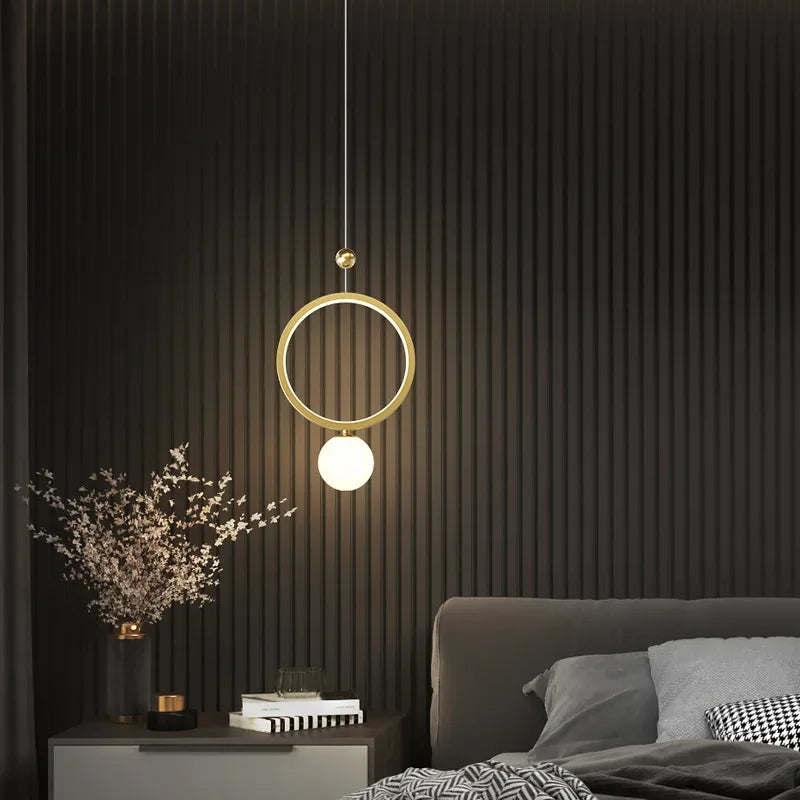 Afralia™ Luxury LED Gold Ring Pendant Light for Living Bedroom Kitchen Island