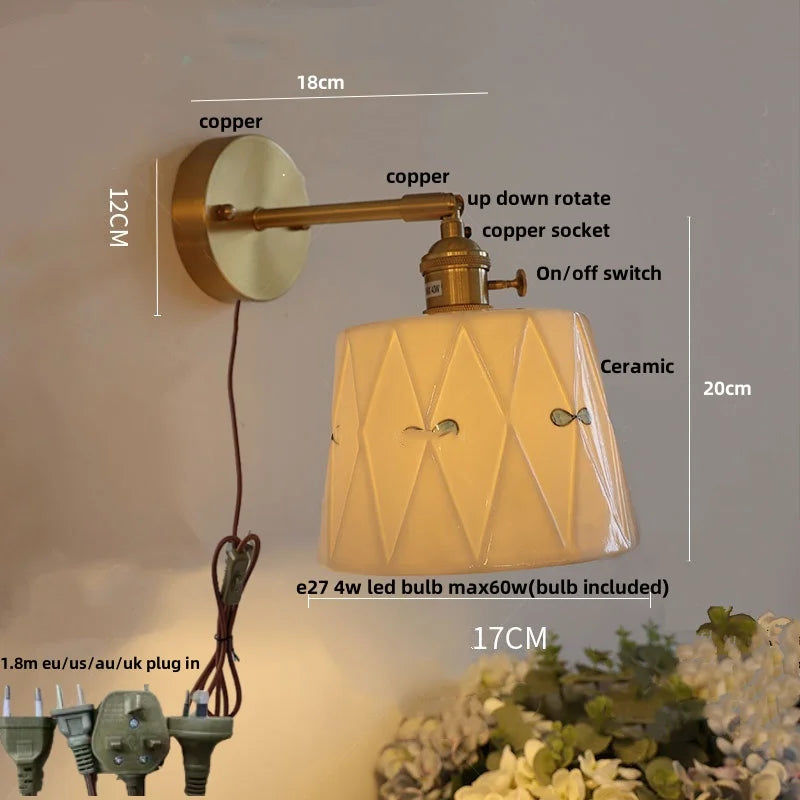Afralia™ Ceramic Copper Wall Light Fixture with Pull Chain Switch, E27 LED, Modern Nordic Design