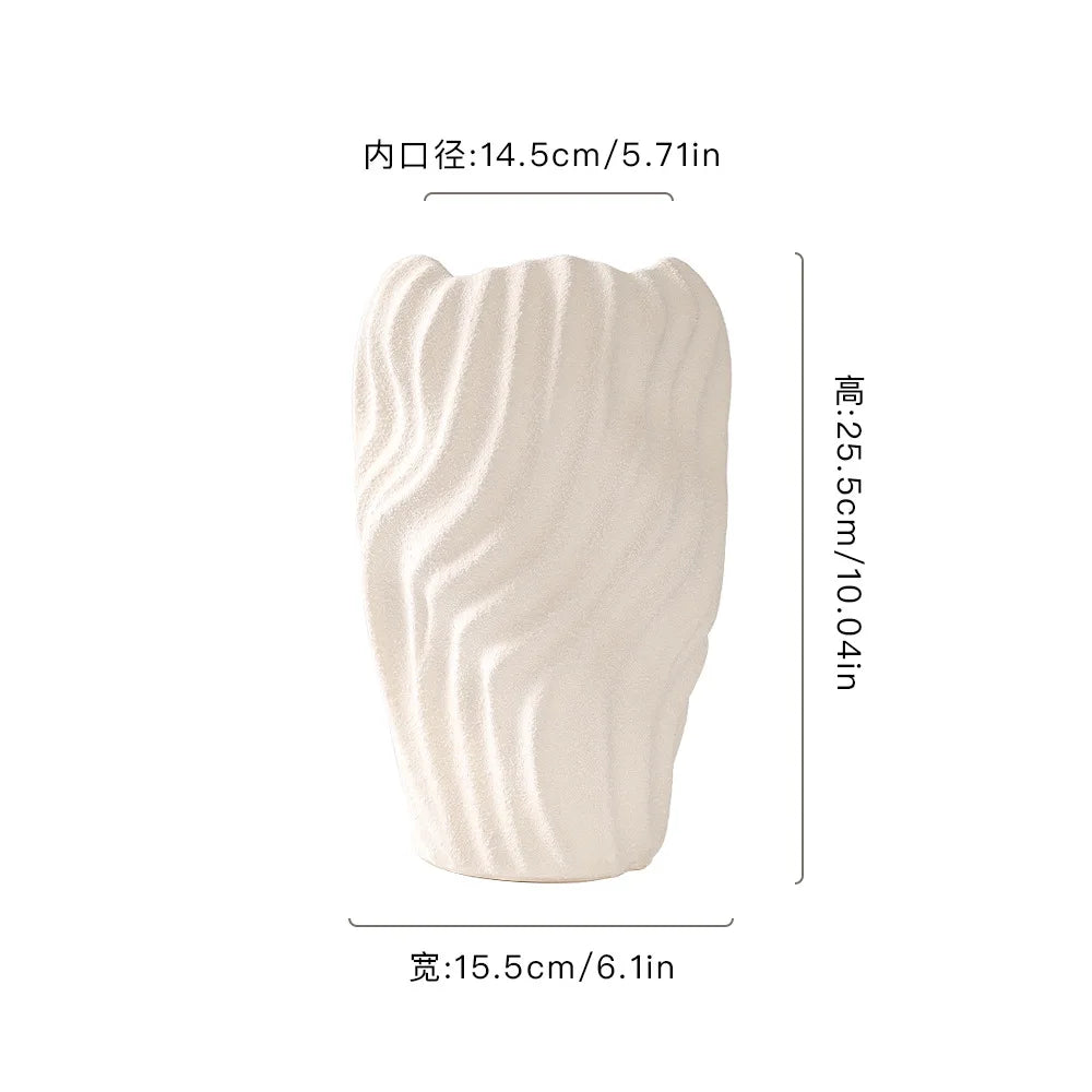 Afralia™ Irregular Wavy Patterns Ceramic Vase White Pot Home Decoration