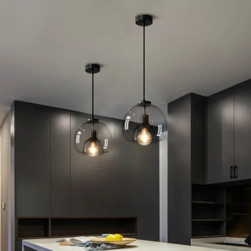 Afralia™ Modern Black Glass Led Ceiling Chandelier for Living Room, Kitchen, Bedroom