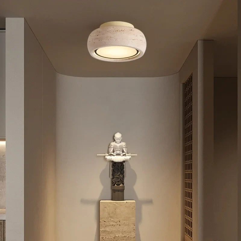 Afralia™ Round LED Ceiling Lamp Yellow Travertine Indoor Flush Mount Light