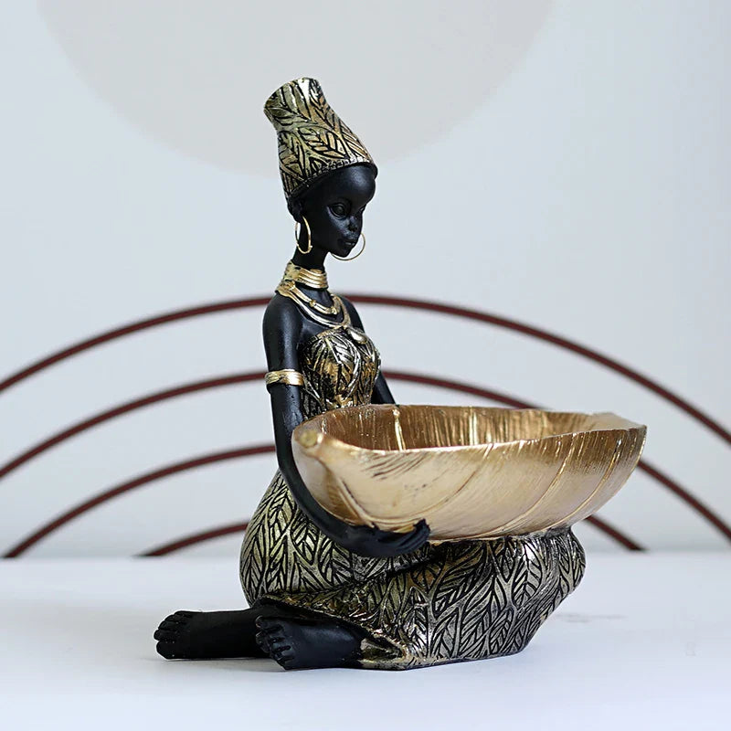 Afralia™ Black Woman Resin Statue: Exotic Desktop Decor & Storage Container