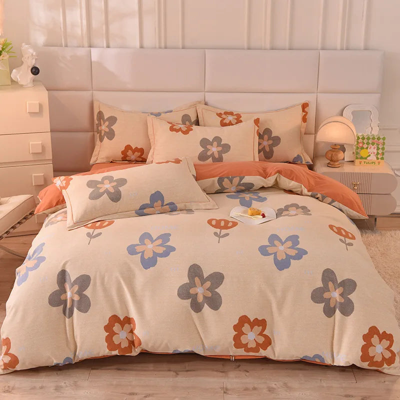 Afralia™ Flower Print Cotton Bedding Set: Warm & Cozy for Autumn/Winter comfort.