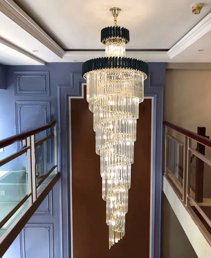 Afralia™ LED Crystal Chandelier: Modern Luxury Rotating Staircase Decorative Lighting Fixtures