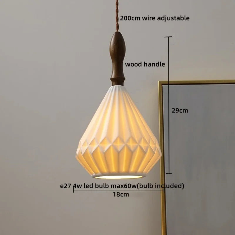 Afralia™ Ceramic Wood Pendant Light - Nordic Modern LED Hanging Lamp for Home Decor