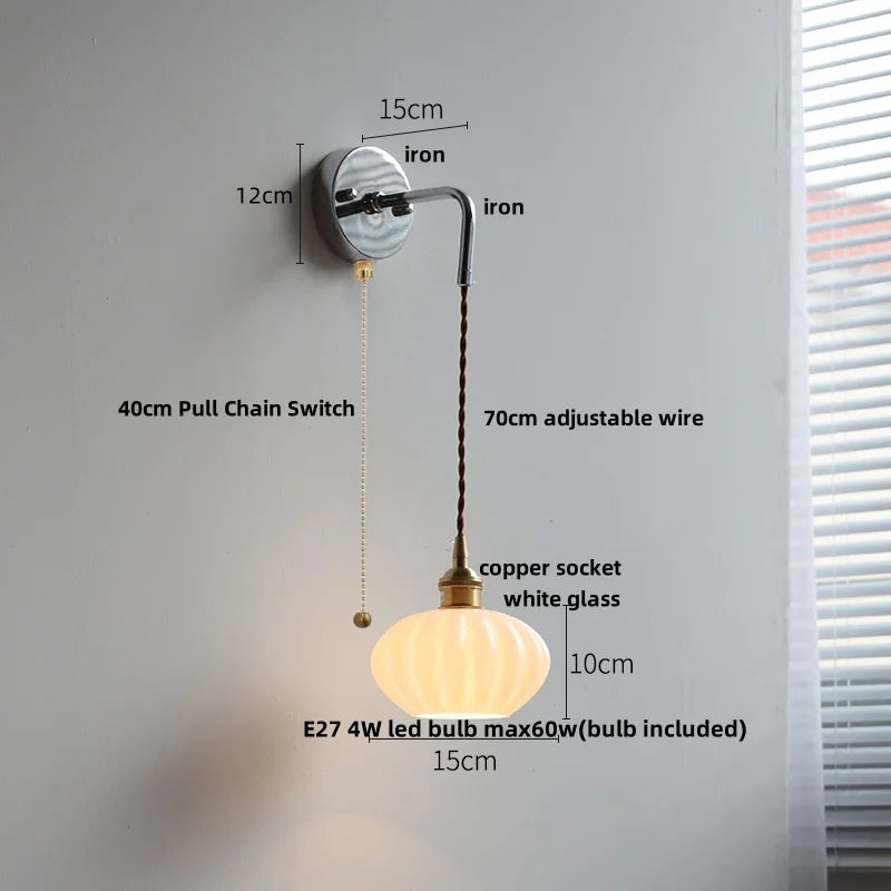 Afralia™ Ceramic LED Wall Sconce Pull Chain Switch, Modern Nordic Bathroom Mirror Light