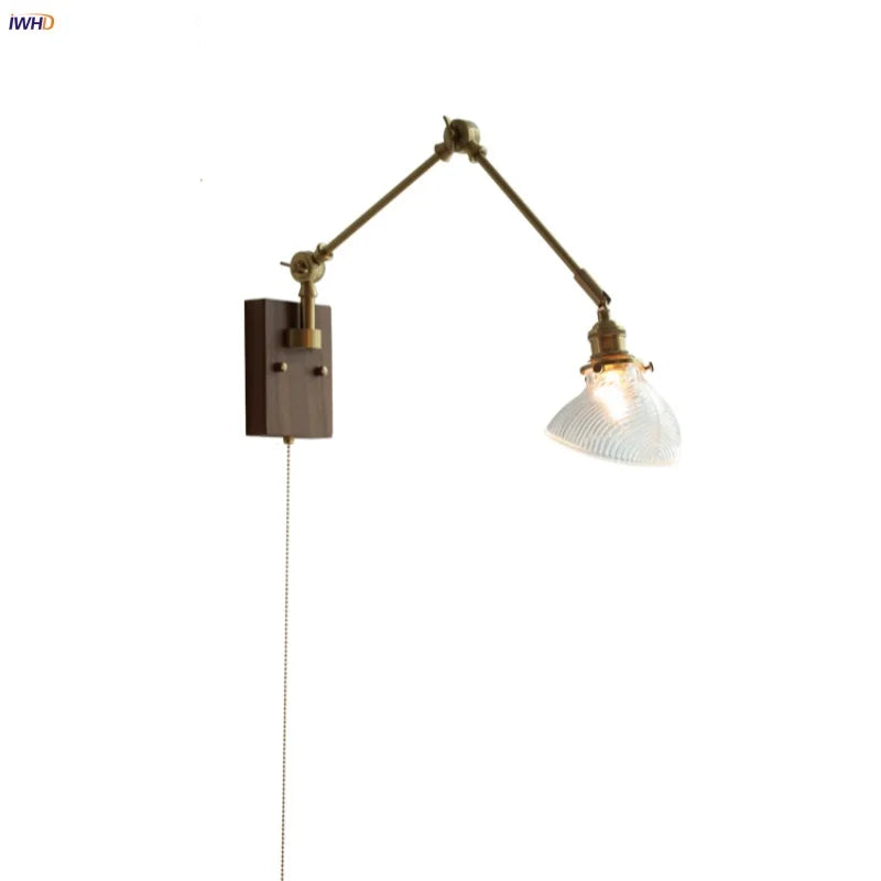 Afralia™ Modern Brass Glass Wall Light with 2 Swing Arms & Pull Chain Switch