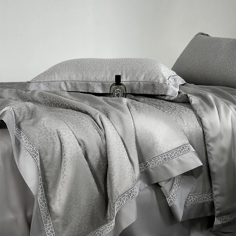 Afralia™ Leopard Jacquard Summer Quilt Bedding Set with Bed Sheet & Pillowcase