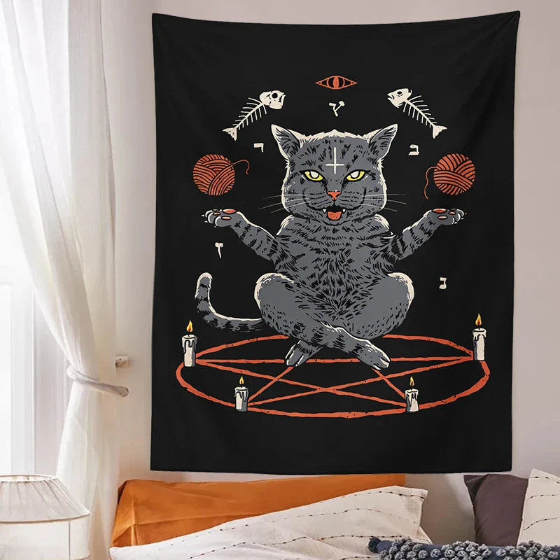 Afralia™ Cat Coven Tapestry Wall Hanging - Cool Black Witchcraft Decor for Living Room and Bedroom