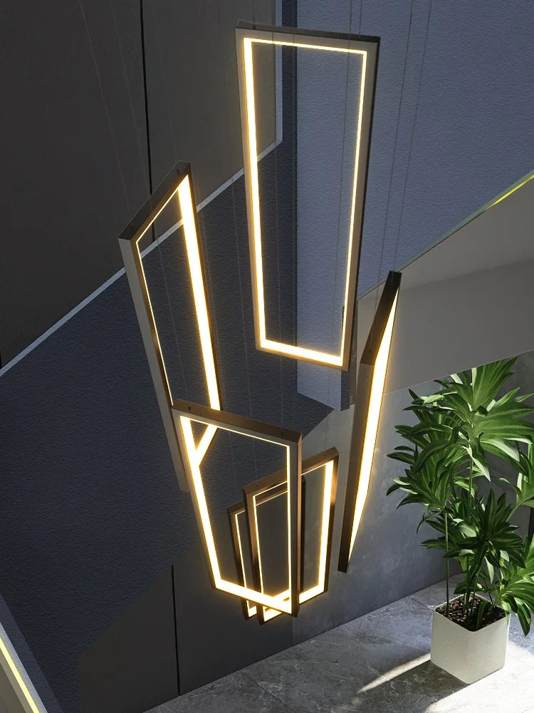 Afralia™ Modern Black LED Stairs Chandelier for Duplex Villa, Minimalist Nordic Loft Decor