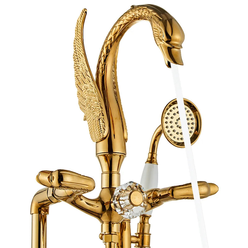 Afralia™ Gold Swan Bathtub Mixer with Handshower Head and 360° Rotation Spout