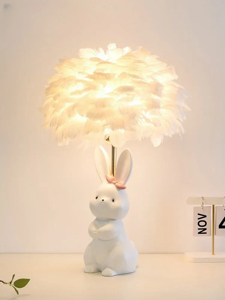 Afralia™ Rabbit Feather Bed Headlight: Cute Girl's Bedroom Desk Atmosphere Light