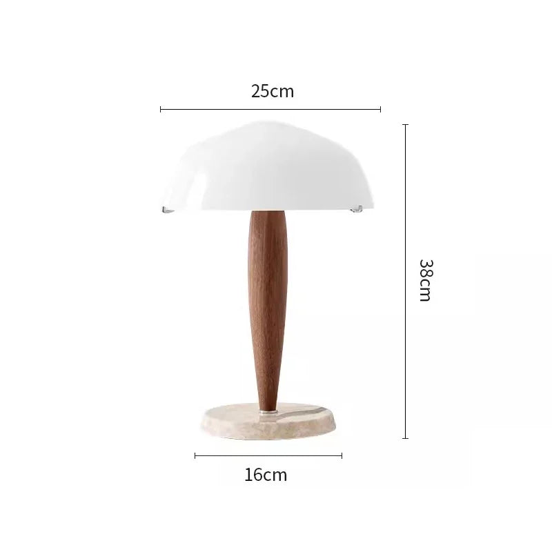 Afralia™ SHY3 Walnut Wood Desk Lamp Glass Shade Marble Base Table Light