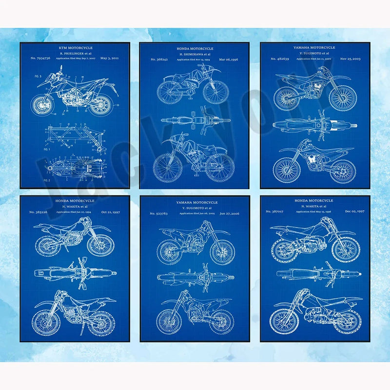 Afralia™ Dirt Bike Patent Blueprint Poster Canvas Wall Art